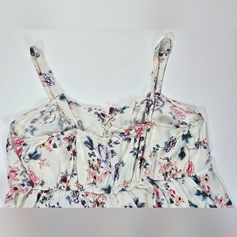 No Boundaries Sundress Juniors 3XL White Pink Floral Tie Neck Summer Cottagecore - Picture 8 of 11